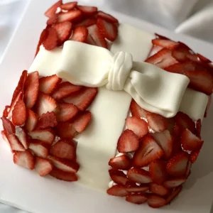 Hediye Kutusu Şeklinde Çilekli Butik Pasta